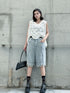 Raw Fringe Wide Denim Shorts